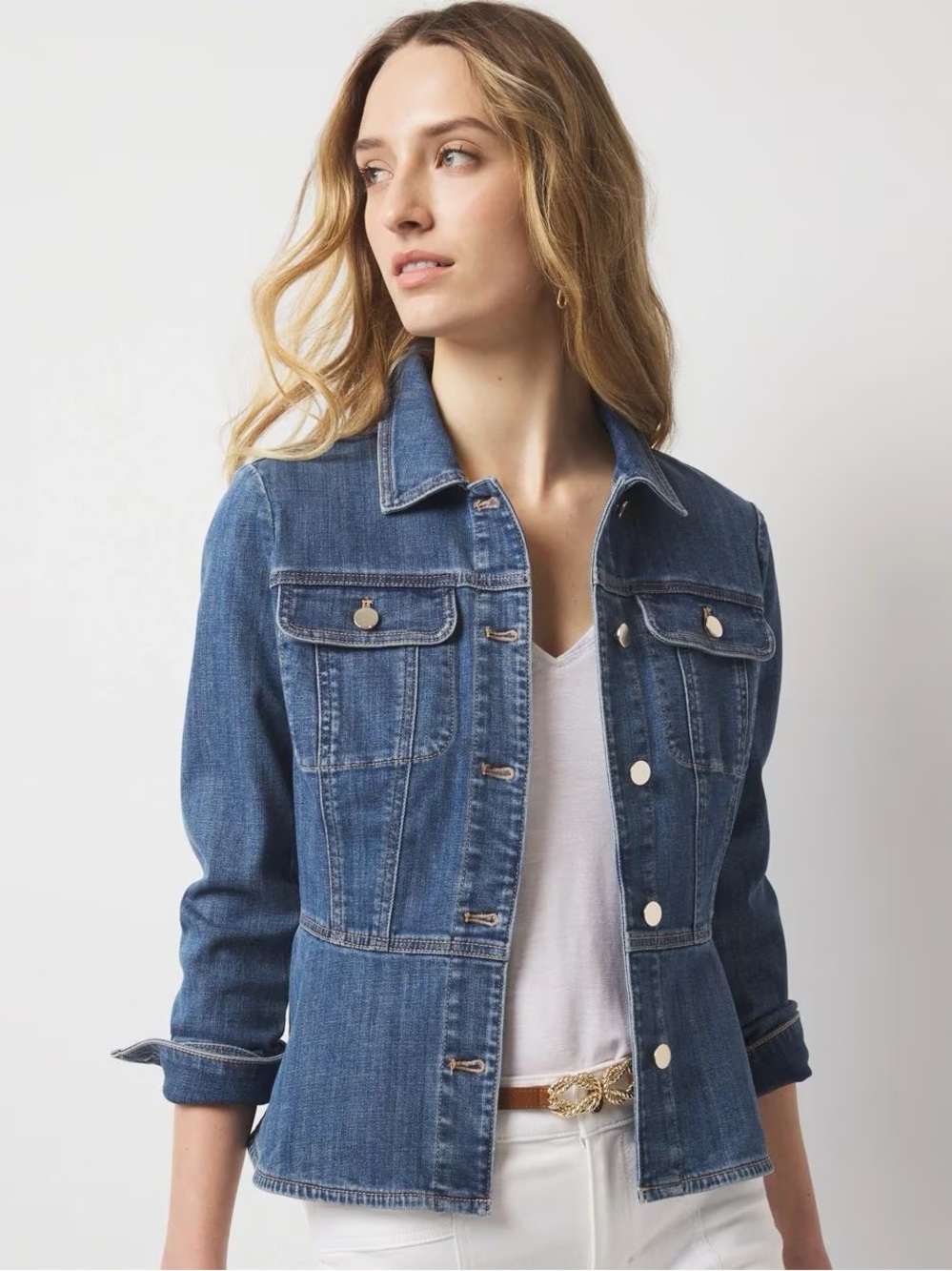 White House Black Market Women's Dark Blue Denim Jacket Peplum